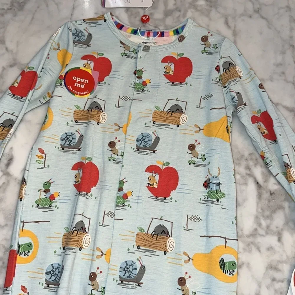 NWT Magnetic Me Modal Right Fit Footie in Blue with Red and Yellow Accents
